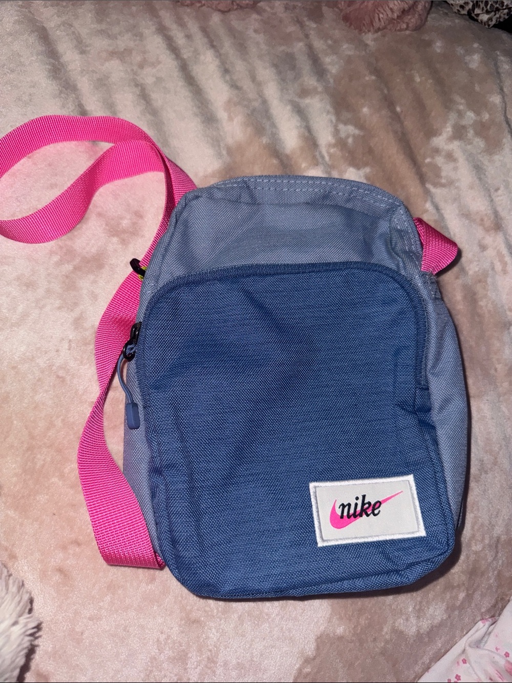 Nike Blue Crossbody Bag with Pink Strap